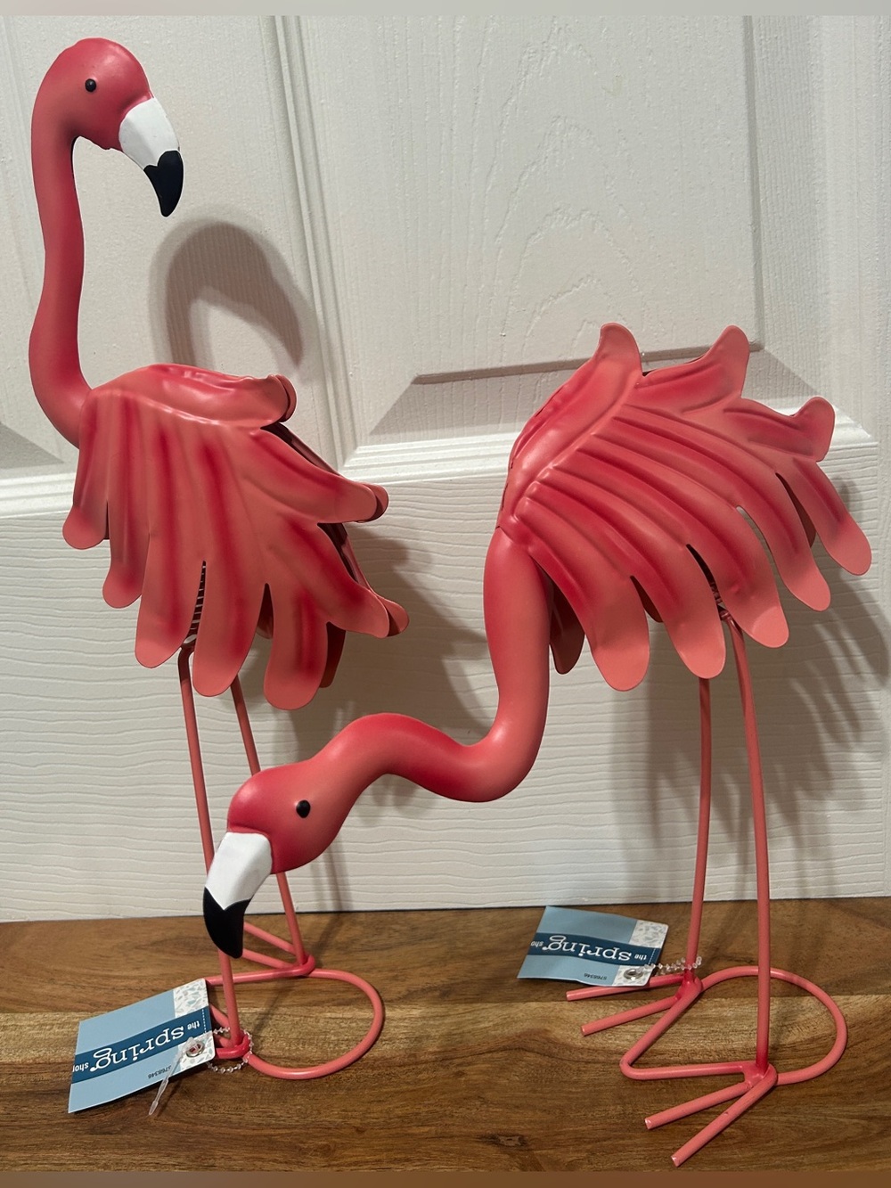 Set of 2 Metal Bouncy Pink Flamingo Statues Lawn Patio Porch Decor NEW